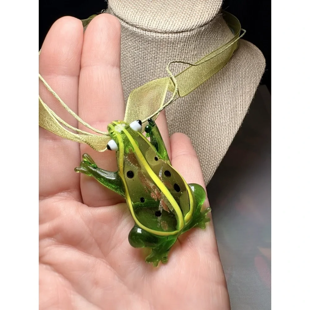Lampwork Glass Frog Pendant w/necklace Unique Gift One of a kind Frog Lovers